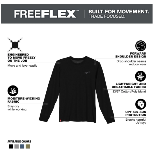 Milwaukee Tools Hybrid Long Sleeve Work T-Shirt - Black 604B