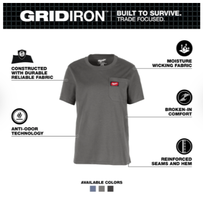 Milwaukee Women's GRIDIRON™ Pocket T-Shirt - Short Sleeve Gray - F451G