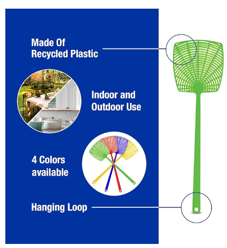 PIC 274-INN Plastic Fly Swatter Assorted Neon Plastic Fly Swatter