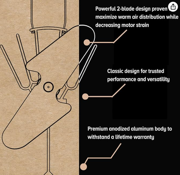 Ecofan Original Heat Powered Stove Fan - Powerful Classic Design, High Performance, Perfect for Wood Stoves, 100 CFM - Circulates Warm Air Efficiently & Reduces Fuel Cost