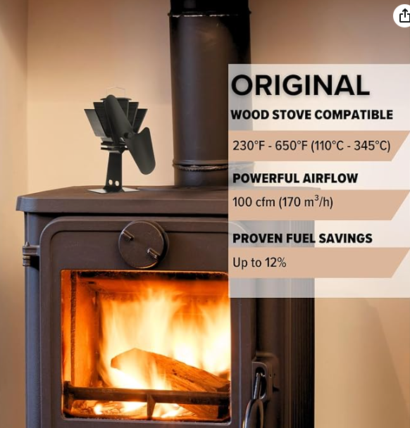 Ecofan Original Heat Powered Stove Fan - Powerful Classic Design, High Performance, Perfect for Wood Stoves, 100 CFM - Circulates Warm Air Efficiently & Reduces Fuel Cost