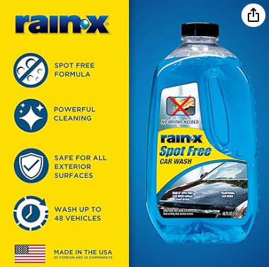 Rain-X 620073 - Car Wash Deep Cleaning, High Foam Soap Provides Spot Free Shine with No Towel Or Hand Drying Needed - Car soap for car cleaning and detailing 48 fl oz