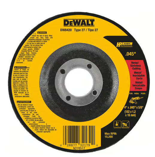 DeWalt High Performance 4 in. D X 5/8 in. Aluminum Oxide Cut-Off Wheel -- DW8420