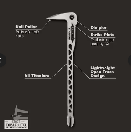 Stiletto 12 in. Titanium Clawbar Nail Puller with Dimpler -- TICLW12
