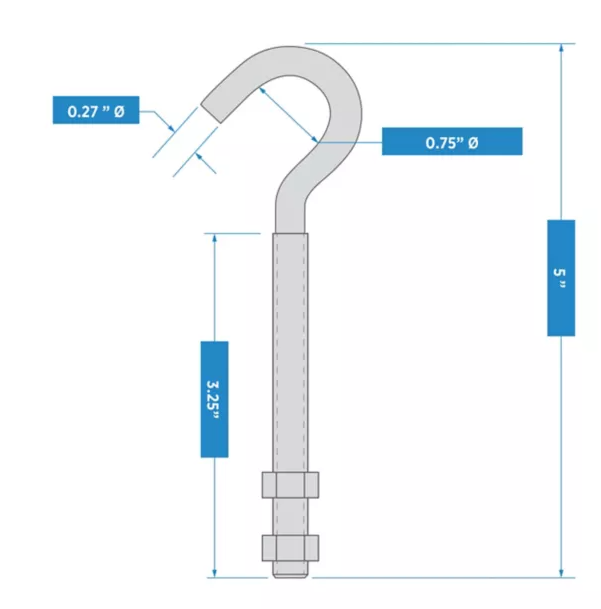 National Hardware Hook Bolt 5/16" x 5", Stainless Steel, Bulk -- N221-713