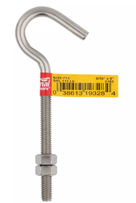 National Hardware Hook Bolt 5/16" x 5", Stainless Steel, Bulk -- N221-713