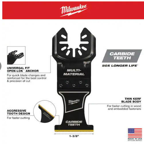 Milwaukee 1-3/8 in. Carbide Universal Fit Extreme Wood and Metal Cutting Multi-Tool Oscillating Blade (3-Pack) -- 48-25-1523