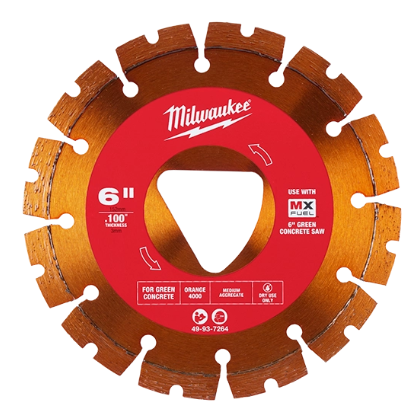 Milwaukee Orange 6” x .100” Diamond Blade for Green Concrete -- 49-93-7264
