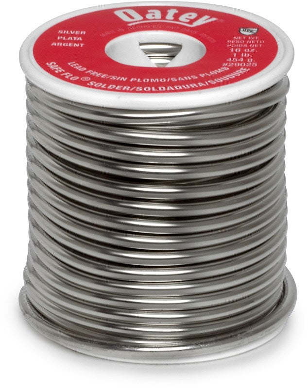 Oatey Safe-Flo 29025 Wire Solder, 1 lb, Solid, Gray/Silver, 415 to 455 deg F Melting Point