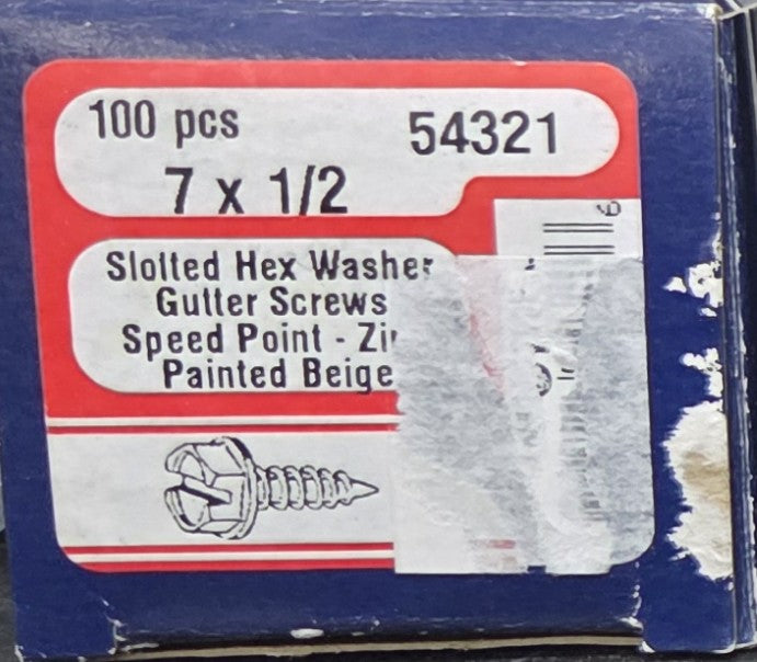 7 x 1/2 Slotted Hex Washer Gutter Screws --- 100ct