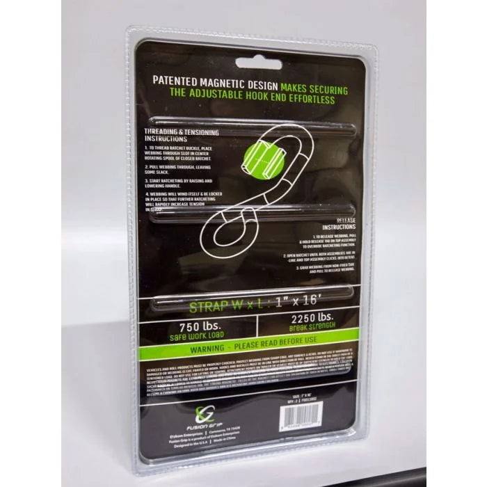 Fusion Grip 1" x 16' Magnetic Ratchet Strap, 2 pack -- FG116