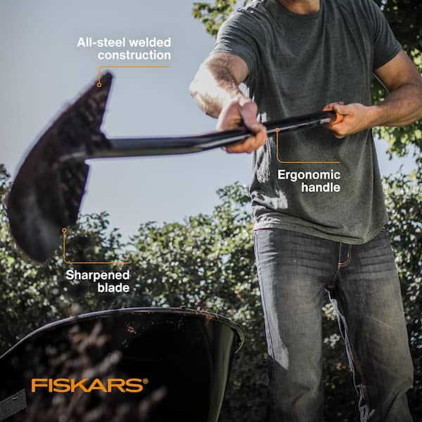 Fiskars 396680-1001 Digging Shovel, 8.63 in W Blade, Steel Blade, Black Blade, Steel Handle, Straight Handle