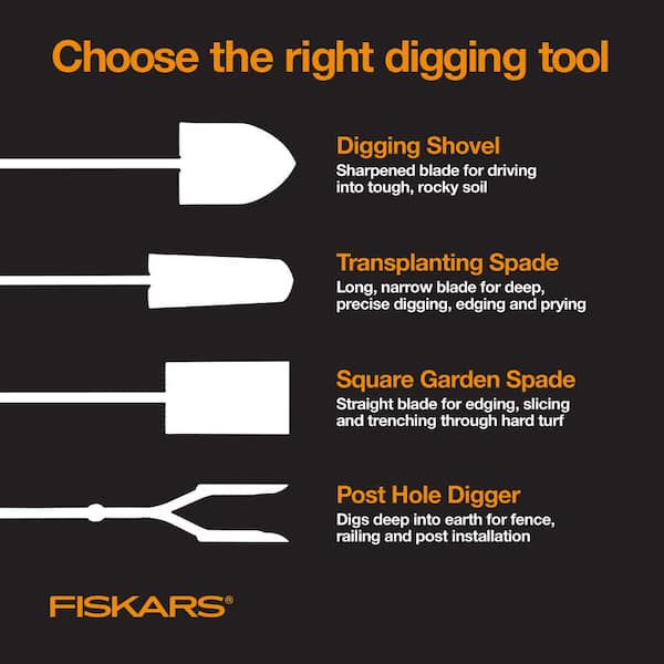 Fiskars 396680-1001 Digging Shovel, 8.63 in W Blade, Steel Blade, Black Blade, Steel Handle, Straight Handle