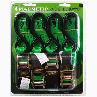 Fushion Grip 1" x 12' (4 Pack) Ratchet Strap with Magnetic Hooks - FG112