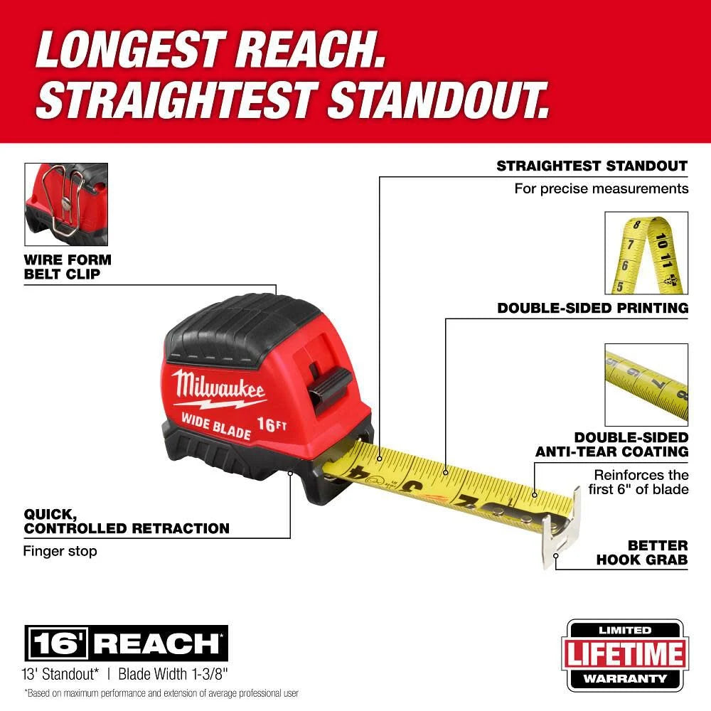 Milwaukee 16 Ft. Wide Blade Tape Measure -- 48-22-1216