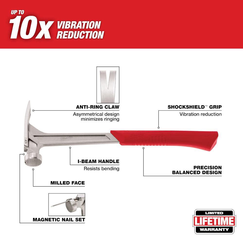 Milwaukee 17 oz Milled Face Framing Hammer -- 48-22-9016
