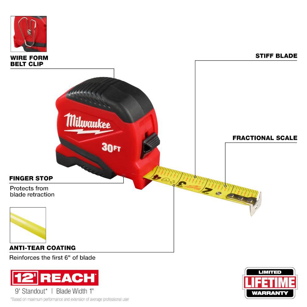 Milwaukee 30 Ft. Compact Tape Measure -- 48-22-1730
