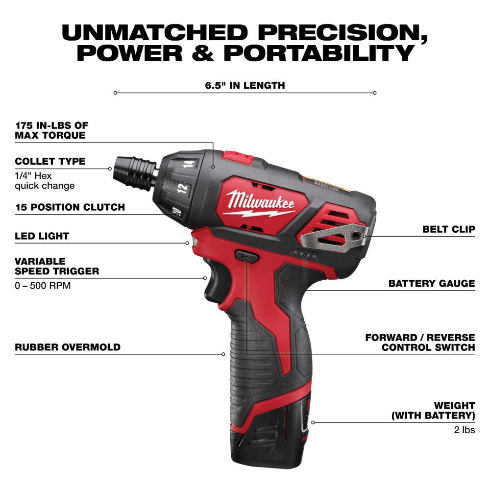 Milwaukee M12 1/4 in. Hex Screwdriver -- 2401-22
