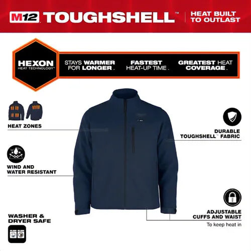 Milwaukee M12™ Heated ToughShell™ Jacket with M12™ Battery, Charger and USB-C Cable Wind/Water Resistant, Blue