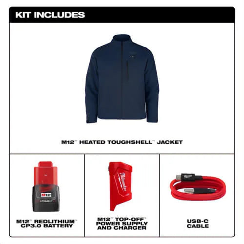 Milwaukee M12™ Heated ToughShell™ Jacket with M12™ Battery, Charger and USB-C Cable Wind/Water Resistant, Blue