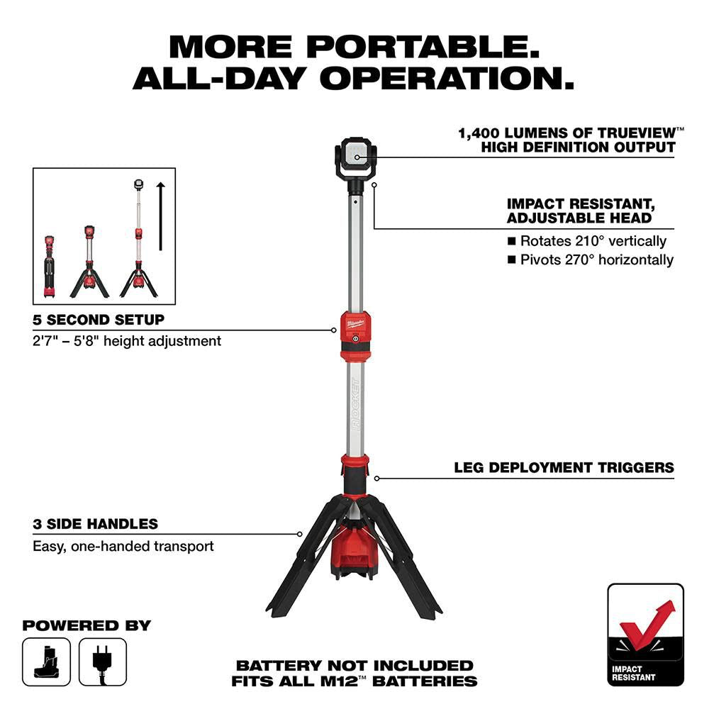 Milwaukee M12 ROCKET Dual Power Tower Light (Bare Tool) -- 2132-20