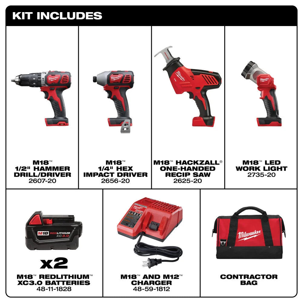 Milwaukee M18 4-Piece Combo Kit -- 2695-24