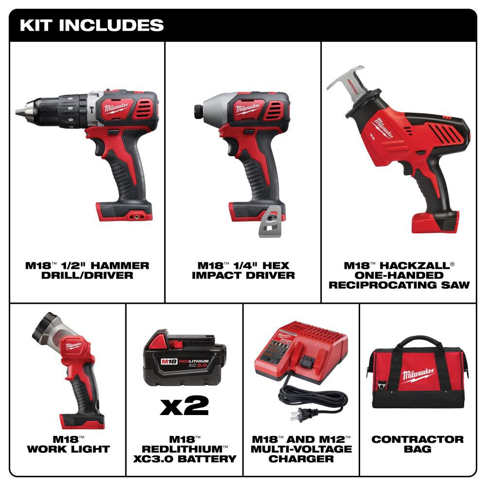 Milwaukee M18 4-Piece Combo Kit -- 2695-24