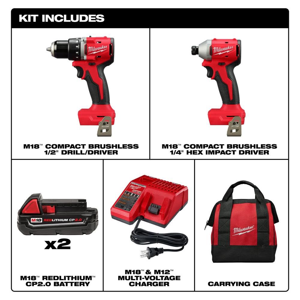 Milwaukee M18 Compact 2-Tool Combo Kit -- 3692-22CT