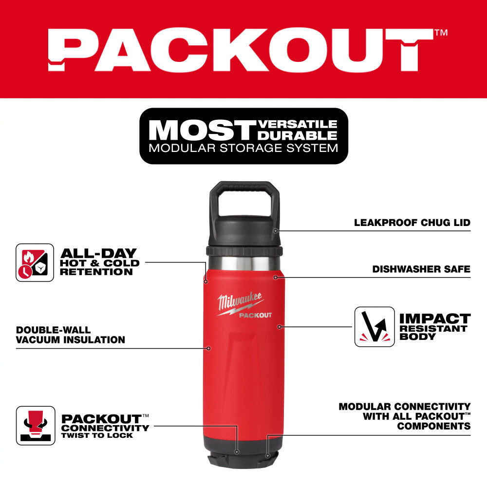 Milwaukee PACKOUT 24oz Insulated Bottle with Chug Lid - Red - 48-22-8396R