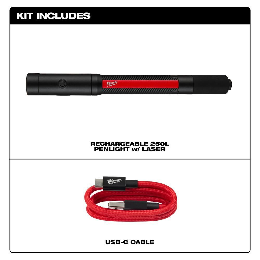 Milwaukee® Rechargeable 250L Penlight w/ Laser -- 2010R