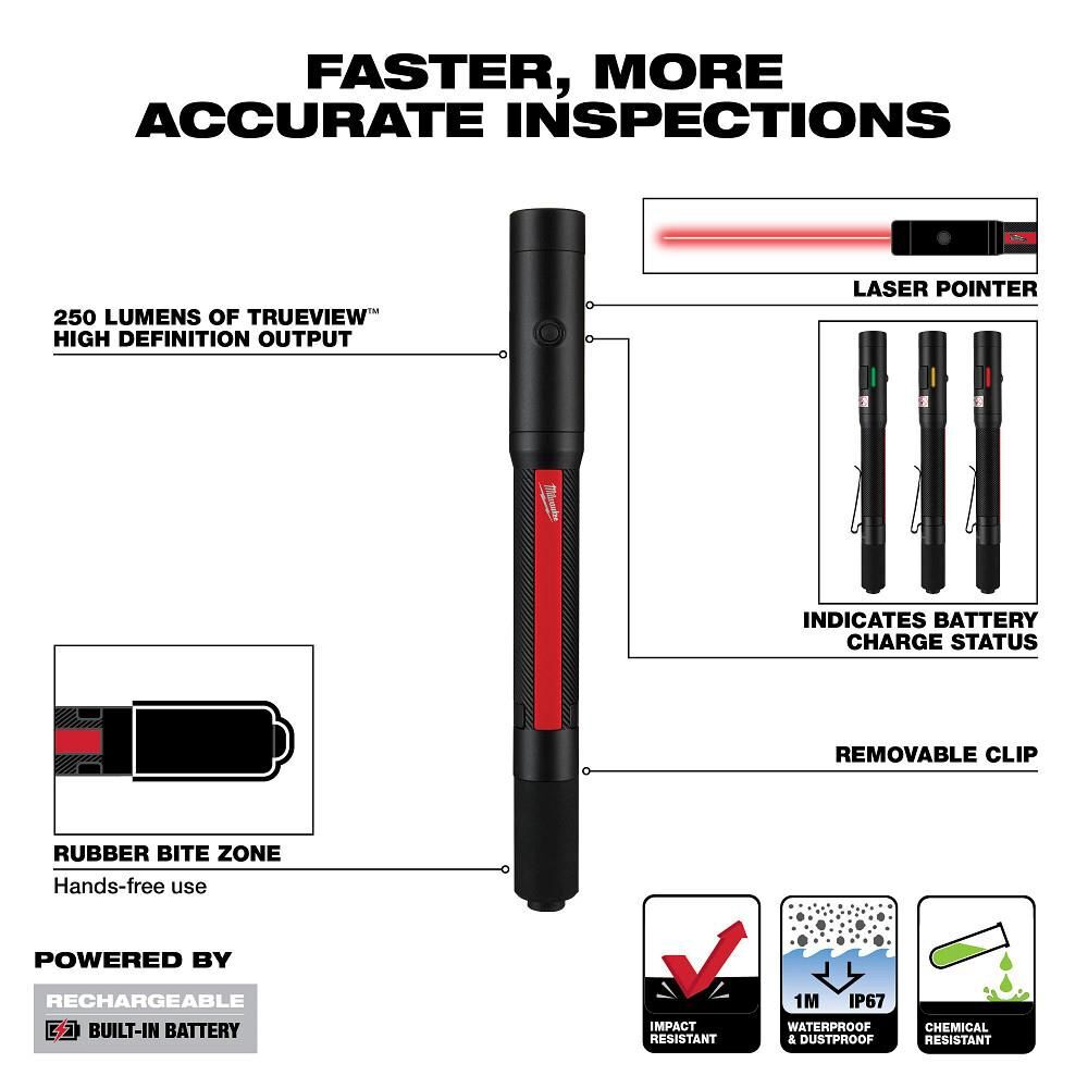 Milwaukee® Rechargeable 250L Penlight w/ Laser -- 2010R