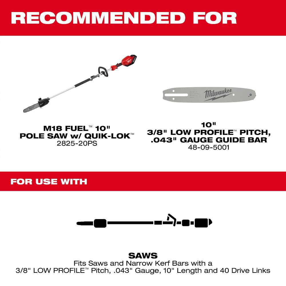 Milwaukee QUIK-LOK 10In Pole Saw Replacement Chain -- 49-16-2723