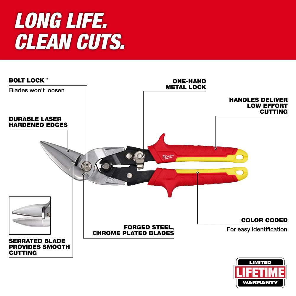 Milwaukee Straight Cutting Offset Aviation Snips -- 48-22-4562