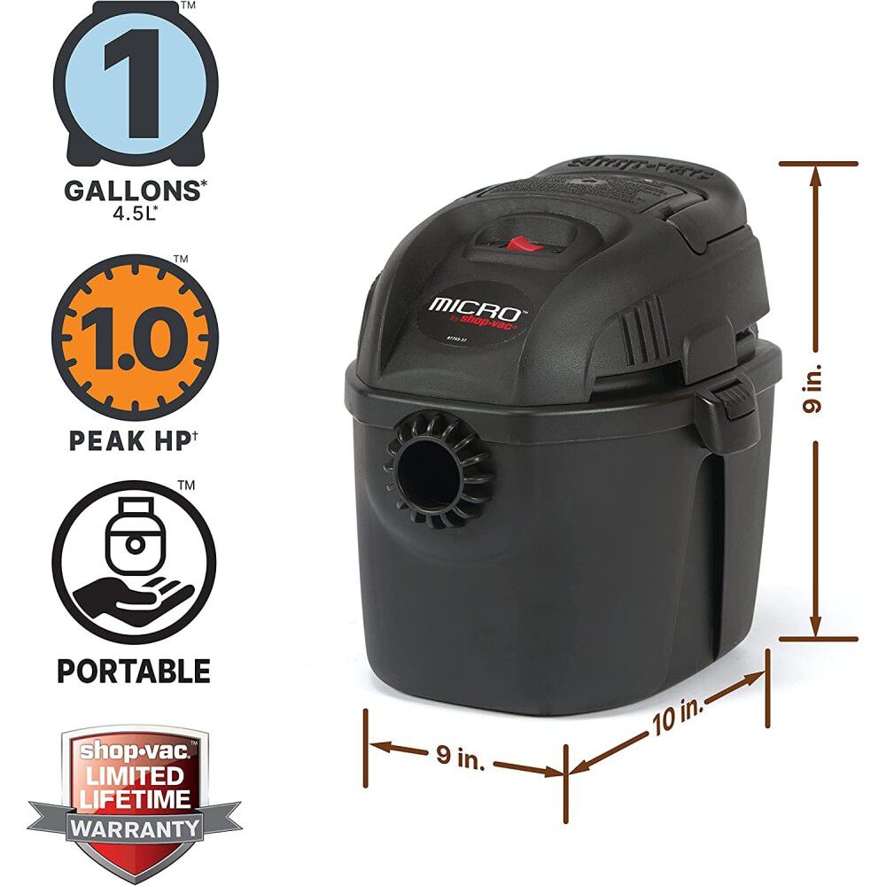 Shop Vac Micro Wet/Dry Vacuum 1 Gallon 1.0 Peak HP -- 2021005