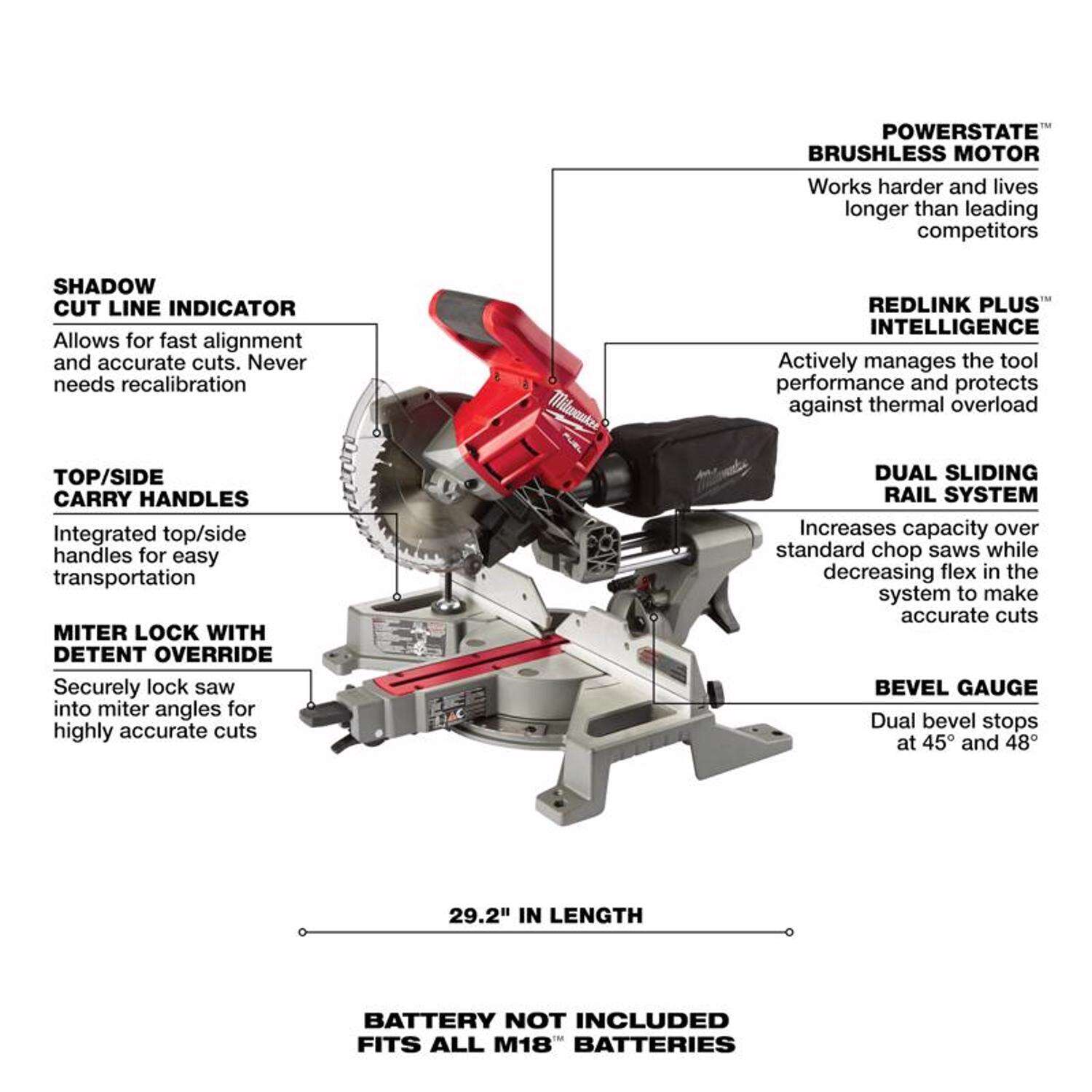 Milwaukee M18 FUEL™ 7-1/4” Dual Bevel Sliding Compound Miter Saw (Tool Only) 2733-20